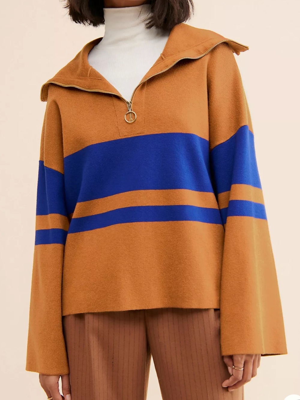 Callahan Camel & Royal Blue Half-Zip Colorblock Sweater